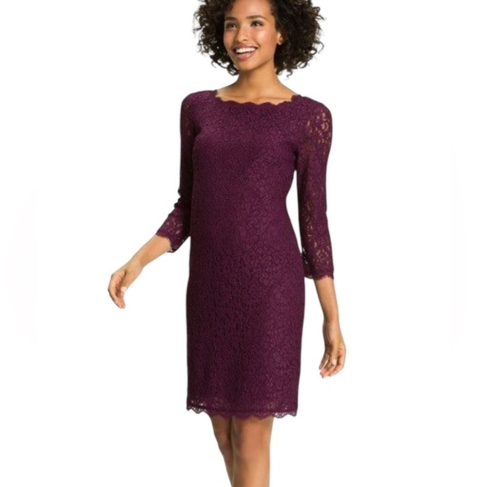 Adrianna Papell Burgundy Lace Wedding Guest Maroon Cocktail Dress V-back 8